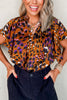 Leopard Notched Short Sleeve Blouse