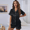 Womens Silk Satin Pajamas Set Short Sleeve Two-Piece Pj Sets Sleepwear Loungewear Button-Down plus Size M-5XL