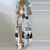 Women Boho Shirt Dress Summer Turn-Down Collar Single Breasted Button Irregular Long Dress Female Sexy Letter Print Maxi Dresses