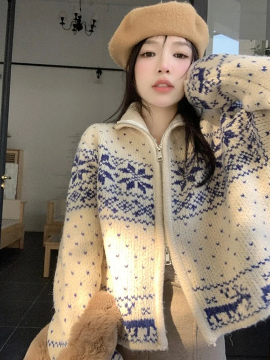 Knitted Cardigan Women Autumn Winter Sweater Female Vintage Fashion Long Sleeve Knitwear Coat Lady Casual Loose Zip-Up Cardigans