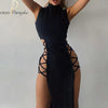 Y2K Evening Dress Halter Vest New Summer Dress Elegant Sexy Simple Black Sleeveless Bandage Sexy High Slit Bandage Maxi Dress