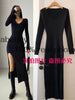 Spring and Winter Sexy French Slit Sweater Dress Female Slim Tight-Fitting Hip-Knit Over-The-Knee Dresses