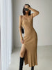 Spring and Winter Sexy French Slit Sweater Dress Female Slim Tight-Fitting Hip-Knit Over-The-Knee Dresses