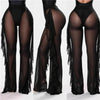 Ruffles Women Mesh Pants Sexy See through Beach Cover Ups 2023 Summer Holiday Beach Bathing Clothing High Waist Skinny Trousers