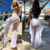 Ruffles Women Mesh Pants Sexy See through Beach Cover Ups 2023 Summer Holiday Beach Bathing Clothing High Waist Skinny Trousers