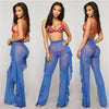 Ruffles Women Mesh Pants Sexy See through Beach Cover Ups 2023 Summer Holiday Beach Bathing Clothing High Waist Skinny Trousers