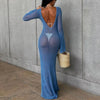 Women Summer High Quality Long Knit Bikini Cover-Ups Beachwear Sexy Backless Long Sleeve Hollow Beach Cover up Dresses