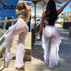 Ruffles Women Mesh Pants Sexy See through Beach Cover Ups 2023 Summer Holiday Beach Bathing Clothing High Waist Skinny Trousers