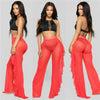 Ruffles Women Mesh Pants Sexy See through Beach Cover Ups 2023 Summer Holiday Beach Bathing Clothing High Waist Skinny Trousers