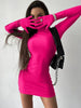 Solid Long Sleeve with Gloves Mini Dress Bodycon Sexy Streetwear Party Half Turtleneck Outfits Y2K Clothes Wholesale